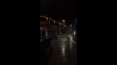 Raining evening downtown